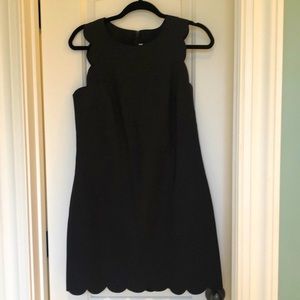 This is the cutest dress on. J. Crew black scalloped hemline dress.